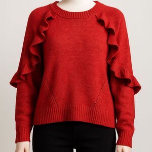 Time and Tru Women’s Shimmering Ruffle Sleeve Sweater XL 16–18 Red Knit Pullover